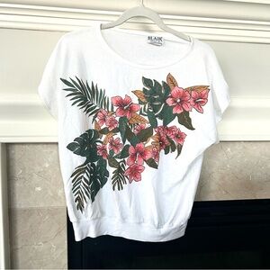 Vintage Sparkly Hibiscus Short Sleeved Top